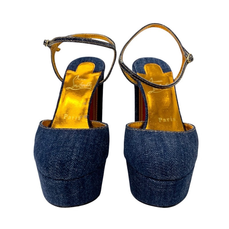 クリスチャンルブタン Christian Louboutin パンプス 靴 シューズ デニム ブルー ストラップ プラットフォーム