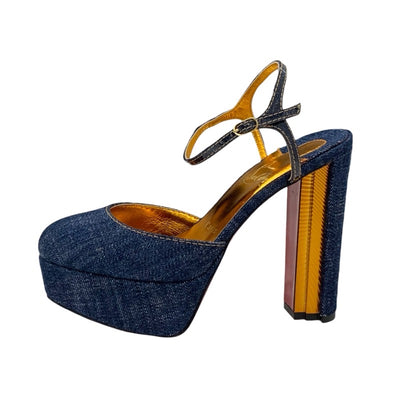 クリスチャンルブタン Christian Louboutin パンプス 靴 シューズ デニム ブルー ストラップ プラットフォーム