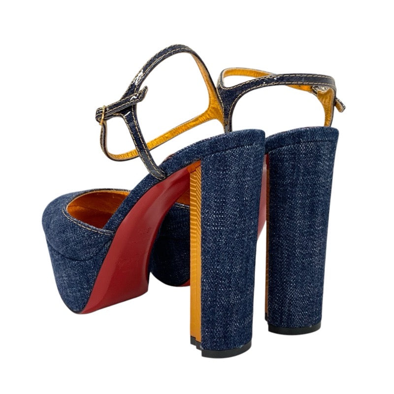 クリスチャンルブタン Christian Louboutin パンプス 靴 シューズ デニム ブルー ストラップ プラットフォーム
