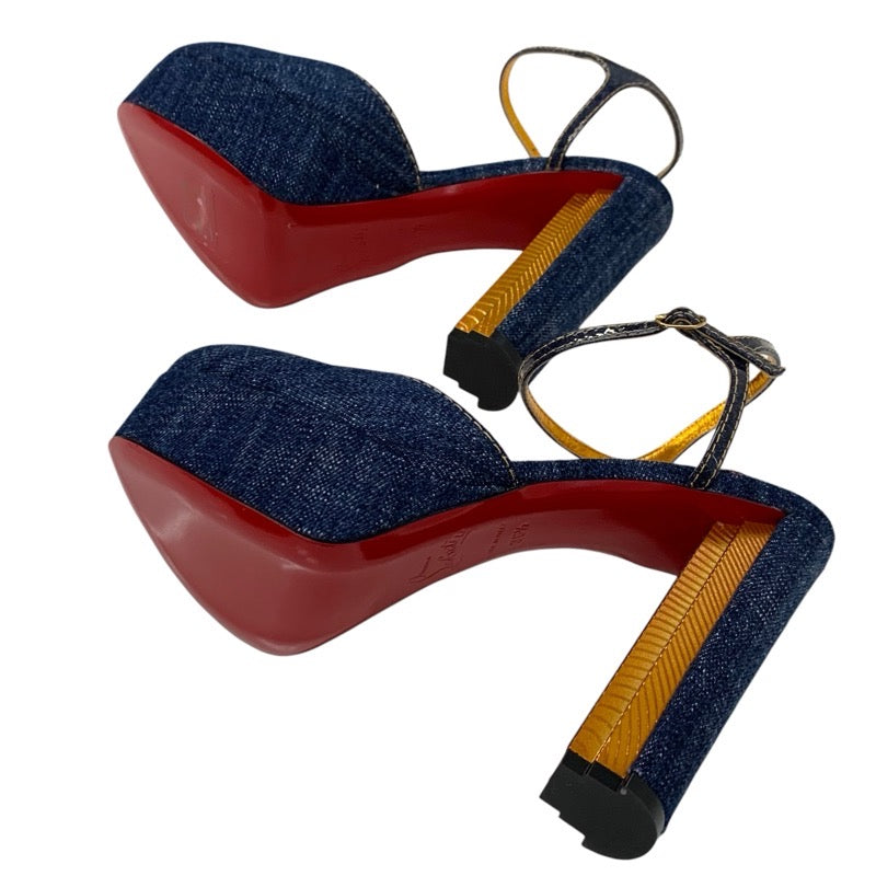 クリスチャンルブタン Christian Louboutin パンプス 靴 シューズ デニム ブルー ストラップ プラットフォーム