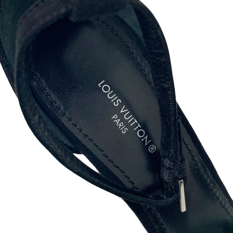 ルイヴィトン LOUIS VUITTON アピールライン モノグラム サンダル 靴 シューズ スエード ブラック シルバー ラインストーン ウェッジソール アンクルストラップ