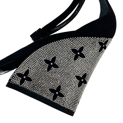 ルイヴィトン LOUIS VUITTON アピールライン モノグラム サンダル 靴 シューズ スエード ブラック シルバー ラインストーン ウェッジソール アンクルストラップ