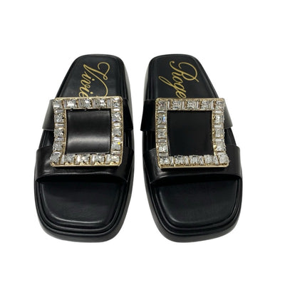 ロジェヴィヴィエ Roger Vivier サンダル 靴 シューズ レザー ブラック 黒 フラット ミュール ストラスバックル ビジュー