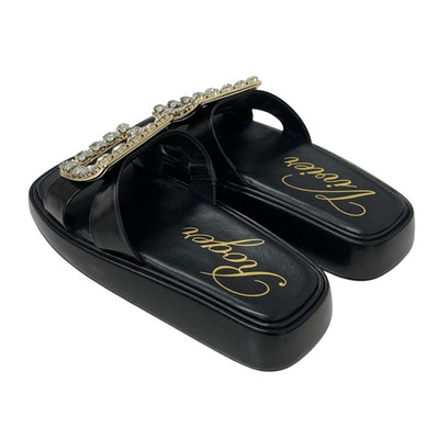 ロジェヴィヴィエ Roger Vivier サンダル 靴 シューズ レザー ブラック 黒 フラット ミュール ストラスバックル ビジュー