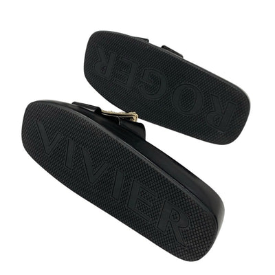 ロジェヴィヴィエ Roger Vivier サンダル 靴 シューズ レザー ブラック 黒 フラット ミュール ストラスバックル ビジュー