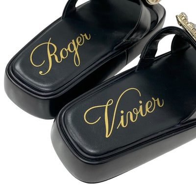 ロジェヴィヴィエ Roger Vivier サンダル 靴 シューズ レザー ブラック 黒 フラット ミュール ストラスバックル ビジュー