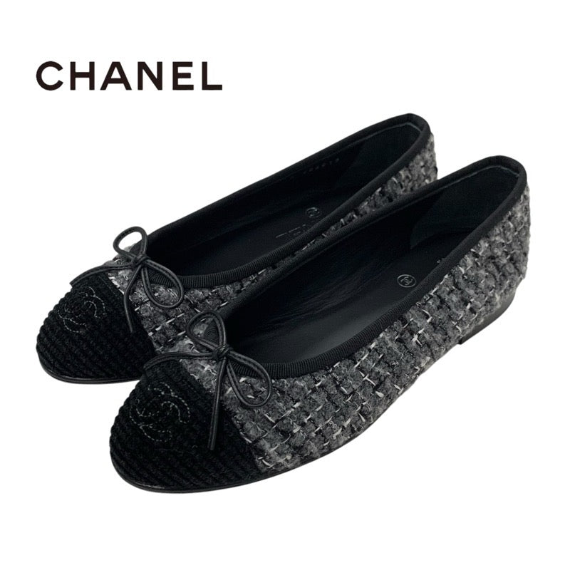 CHANEL シャネル　ココマーク　バレリーナ　フラットシューズ　ツイード　美品 シャネル CHANEL フラットシューズ 靴 シューズ ツイード グレー