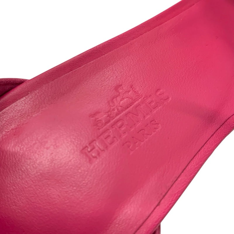 エルメス HERMES レジェンド サンダル 靴 シューズ レザー ピンク ウェッジソール アンクルストラップ