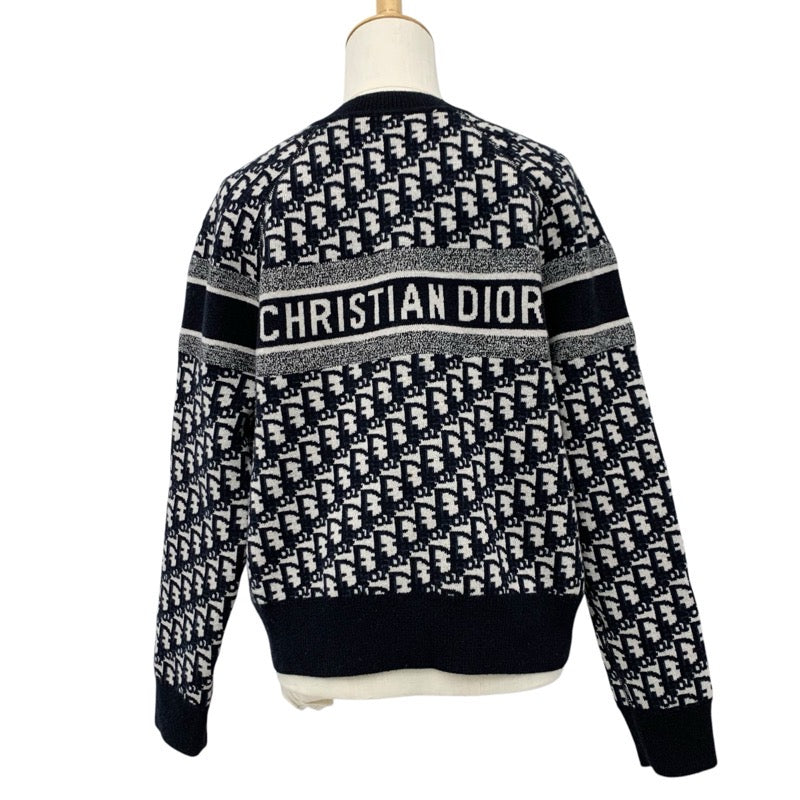クリスチャンディオール CHRISTIAN DIOR トップス カシミヤ ネイビー ホワイト リバーシブル ラウンドネックセーター オブリーク ニット セーター ロゴ