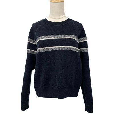 クリスチャンディオール CHRISTIAN DIOR トップス カシミヤ ネイビー ホワイト リバーシブル ラウンドネックセーター オブリーク ニット セーター ロゴ