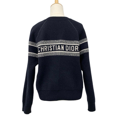 クリスチャンディオール CHRISTIAN DIOR トップス カシミヤ ネイビー ホワイト リバーシブル ラウンドネックセーター オブリーク ニット セーター ロゴ
