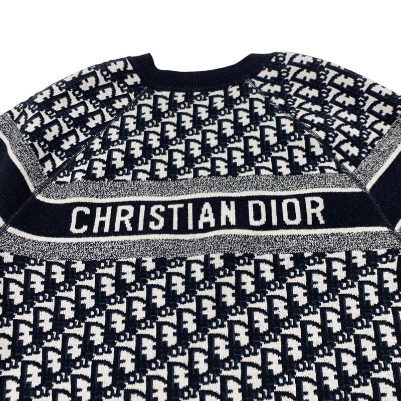 クリスチャンディオール CHRISTIAN DIOR トップス カシミヤ ネイビー ホワイト リバーシブル ラウンドネックセーター オブリーク ニット セーター ロゴ