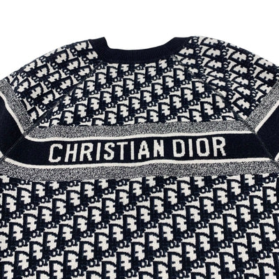 クリスチャンディオール CHRISTIAN DIOR トップス カシミヤ ネイビー ホワイト リバーシブル ラウンドネックセーター オブリーク ニット セーター ロゴ