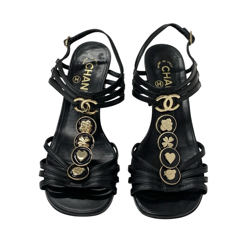 シャネル CHANEL サンダル 靴 シューズ レザー ブラック 黒 ゴールド ココマーク アイコン ストラップ