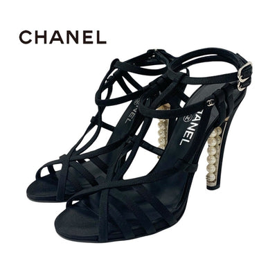 シャネル CHANEL サンダル 靴 シューズ ファブリック ブラック 黒 未使用 パール ストラップ