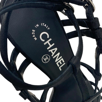 シャネル CHANEL サンダル 靴 シューズ ファブリック ブラック 黒 未使用 パール ストラップ