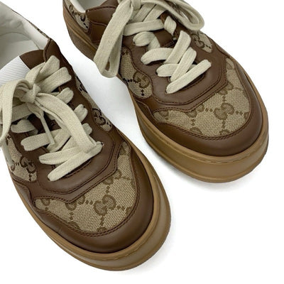 グッチ GUCCI スニーカー 靴 シューズ キャンバス レザー ベージュ ブラウン GGキャンバス インターロッキングG ロゴ