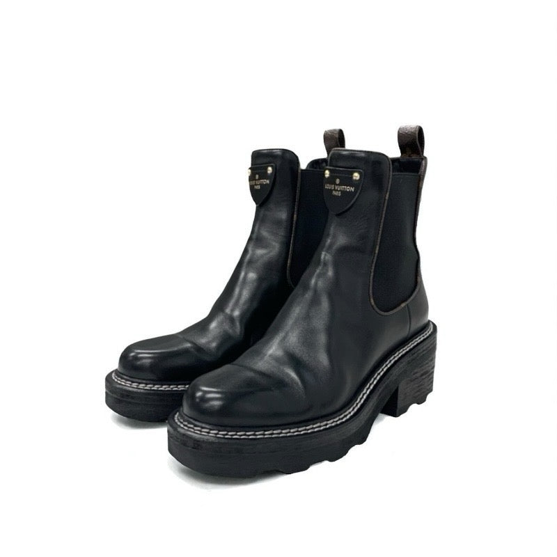 ルイヴィトン LOUIS VUITTON ボブールライン モノグラム ブーツ ショートブーツ 靴 シューズ レザー ブラック 黒 ロゴ アンクルブーツ サイドゴア