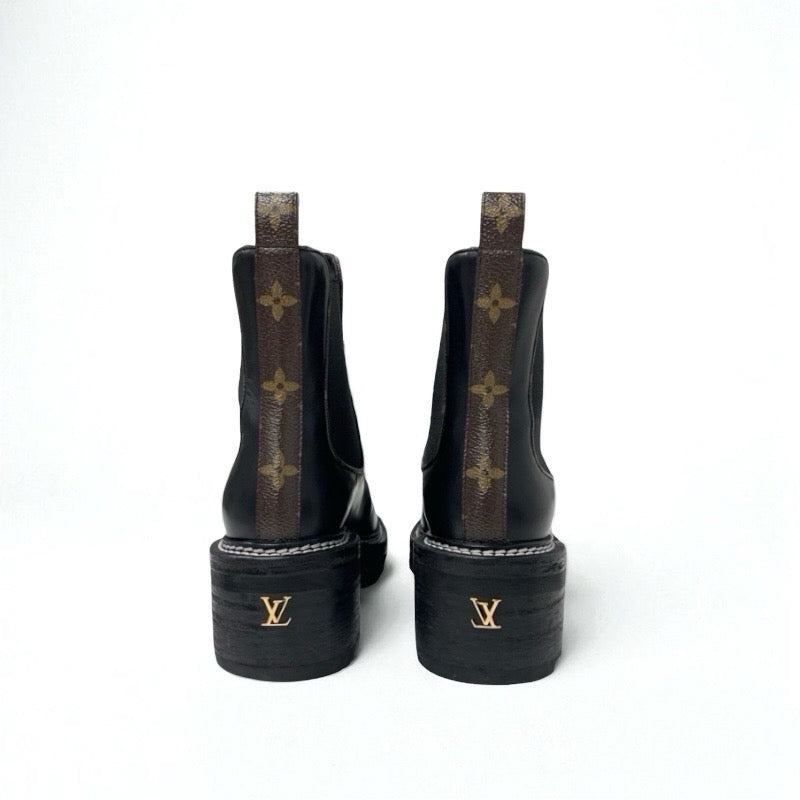 ルイヴィトン LOUIS VUITTON ボブールライン モノグラム ブーツ ショートブーツ 靴 シューズ レザー ブラック 黒 ロゴ アンクルブーツ サイドゴア