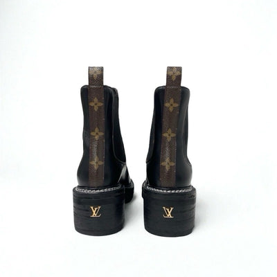 ルイヴィトン LOUIS VUITTON ボブールライン モノグラム ブーツ ショートブーツ 靴 シューズ レザー ブラック 黒 ロゴ アンクルブーツ サイドゴア