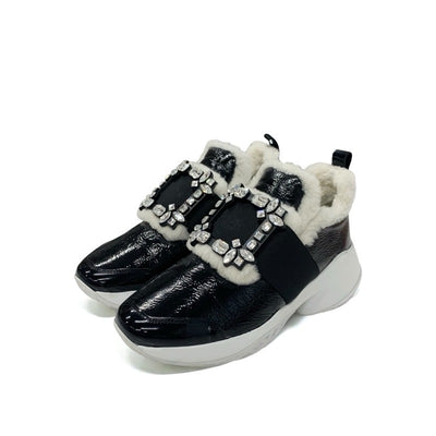 ロジェヴィヴィエ Roger Vivier ヴィヴラン シャーリング スニーカー 靴 シューズ パテント ムートン ブラック ストラスバックル ビジュー