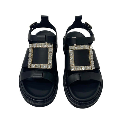 ロジェヴィヴィエ Roger Vivier ヴィヴレンジャー サンダル 靴 シューズ レザー ブラック 黒 ストラスバックル ビジュー ストラップ