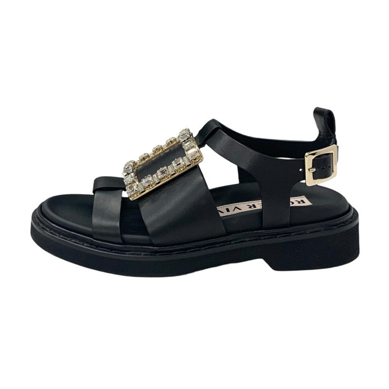 ロジェヴィヴィエ Roger Vivier ヴィヴレンジャー サンダル 靴 シューズ レザー ブラック 黒 ストラスバックル ビジュー ストラップ