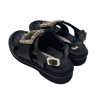 ロジェヴィヴィエ Roger Vivier ヴィヴレンジャー サンダル 靴 シューズ レザー ブラック 黒 ストラスバックル ビジュー ストラップ
