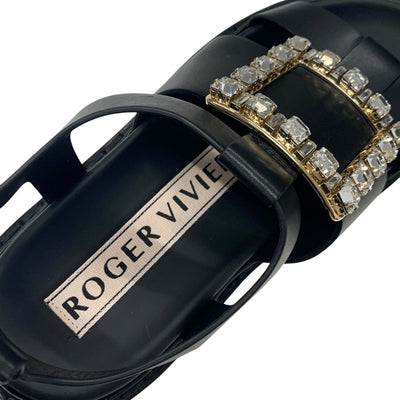 ロジェヴィヴィエ Roger Vivier ヴィヴレンジャー サンダル 靴 シューズ レザー ブラック 黒 ストラスバックル ビジュー ストラップ