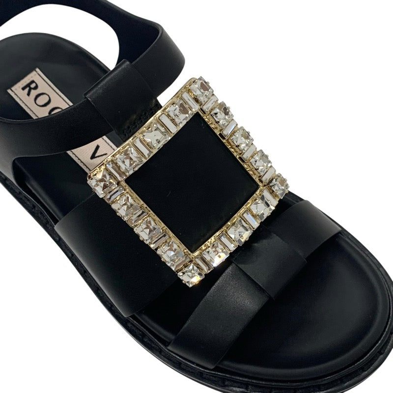 ロジェヴィヴィエ Roger Vivier ヴィヴレンジャー サンダル 靴 シューズ レザー ブラック 黒 ストラスバックル ビジュー ストラップ