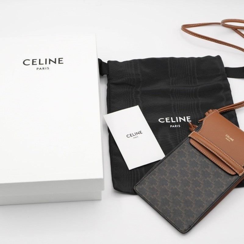セリーヌ CELINE 携帯・スマホアクセサリー ブラウン トリオンフ ロゴ フォンケース モバイルポーチ ポシェット
