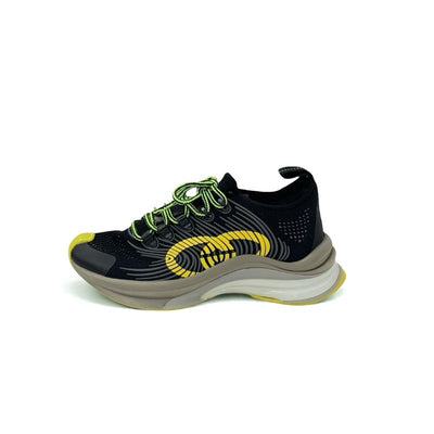 グッチ GUCCI RUN スニーカー 靴 シューズ ファブリック ブラック イエロー 未使用 インターロッキングG ロゴ