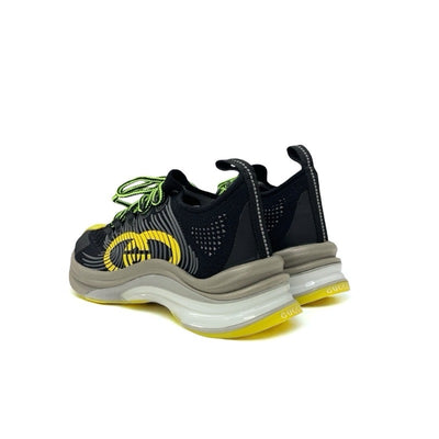 グッチ GUCCI RUN スニーカー 靴 シューズ ファブリック ブラック イエロー 未使用 インターロッキングG ロゴ