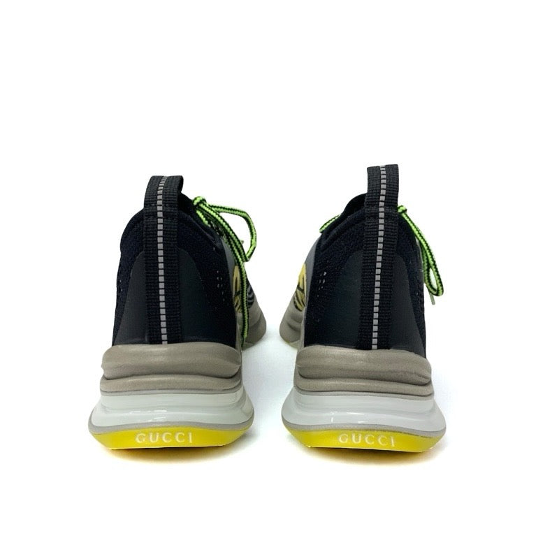 グッチ GUCCI RUN スニーカー 靴 シューズ ファブリック ブラック イエロー 未使用 インターロッキングG ロゴ