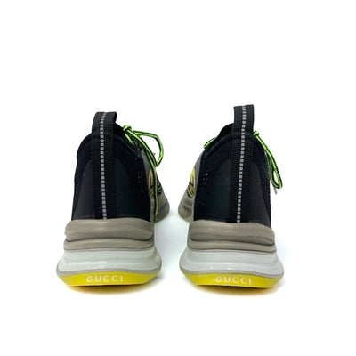グッチ GUCCI RUN スニーカー 靴 シューズ ファブリック ブラック イエロー 未使用 インターロッキングG ロゴ