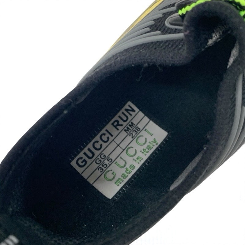 グッチ GUCCI RUN スニーカー 靴 シューズ ファブリック ブラック イエロー 未使用 インターロッキングG ロゴ