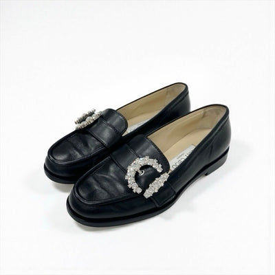 ジミーチュウ JIMMY CHOO ローファー 革靴 靴 シューズ レザー ブラック 黒 CHERI ビジュー バックル フラットシューズ