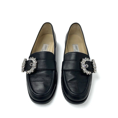 ジミーチュウ JIMMY CHOO ローファー 革靴 靴 シューズ レザー ブラック 黒 CHERI ビジュー バックル フラットシューズ