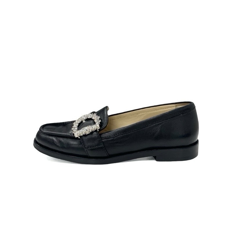 ジミーチュウ JIMMY CHOO ローファー 革靴 靴 シューズ レザー ブラック 黒 CHERI ビジュー バックル フラットシューズ