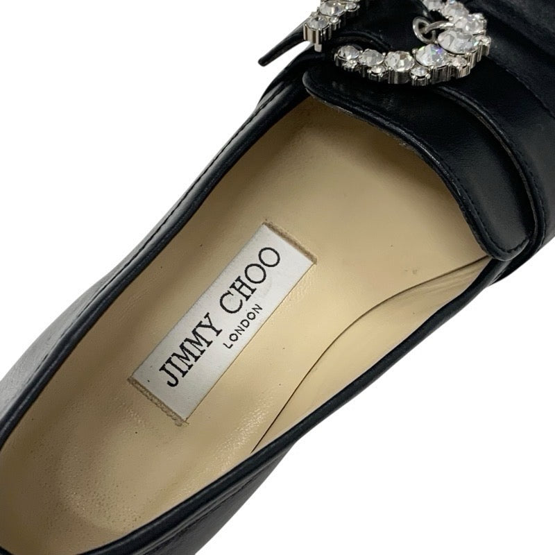 ジミーチュウ JIMMY CHOO ローファー 革靴 靴 シューズ レザー ブラック 黒 CHERI ビジュー バックル フラットシューズ
