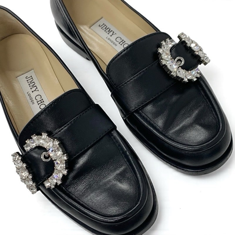 ジミーチュウ JIMMY CHOO ローファー 革靴 靴 シューズ レザー ブラック 黒 CHERI ビジュー バックル フラットシューズ