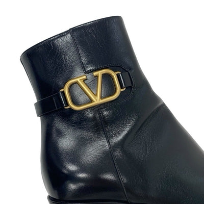 ヴァレンティノ VALENTINO ブーツ ショートブーツ 靴 シューズ レザー ブラック 黒 ゴールド Vロゴ