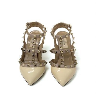 ヴァレンティノ VALENTINO パンプス 靴 シューズ パテント レザー ベージュ ゴールド ロックスタッズ ストラップ