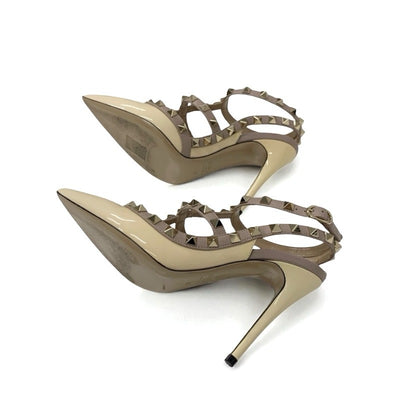 ヴァレンティノ VALENTINO パンプス 靴 シューズ パテント レザー ベージュ ゴールド ロックスタッズ ストラップ