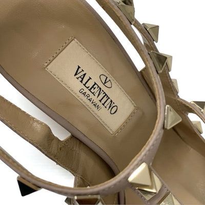 ヴァレンティノ VALENTINO パンプス 靴 シューズ パテント レザー ベージュ ゴールド ロックスタッズ ストラップ