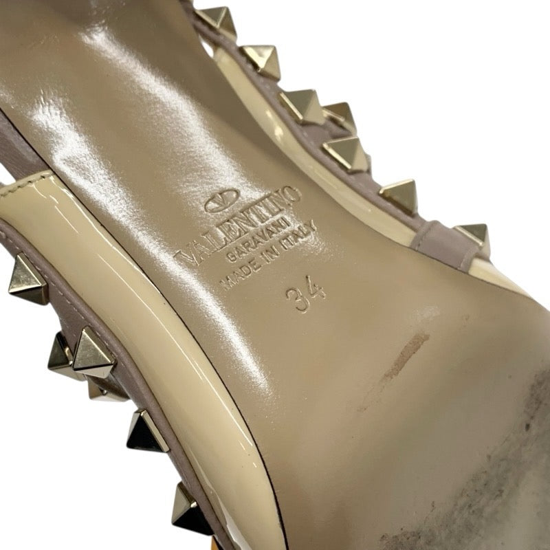 ヴァレンティノ VALENTINO パンプス 靴 シューズ パテント レザー ベージュ ゴールド ロックスタッズ ストラップ