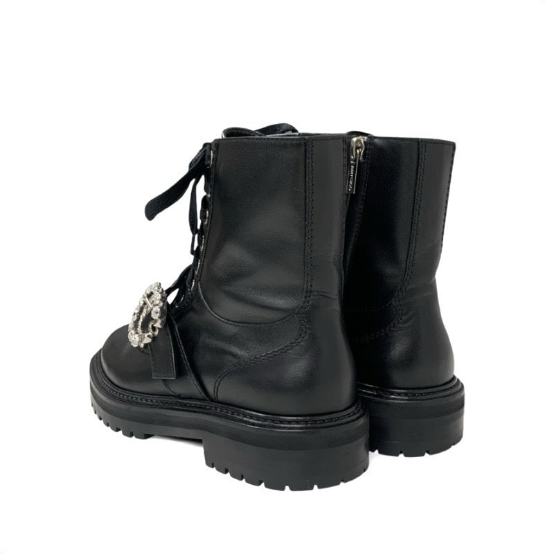 ジミーチュウ JIMMY CHOO CORA ブーツ ショートブーツ 靴 シューズ レザー ブラック 黒 ビジュー バックル レースアップ