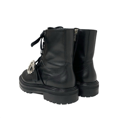 ジミーチュウ JIMMY CHOO CORA ブーツ ショートブーツ 靴 シューズ レザー ブラック 黒 ビジュー バックル レースアップ