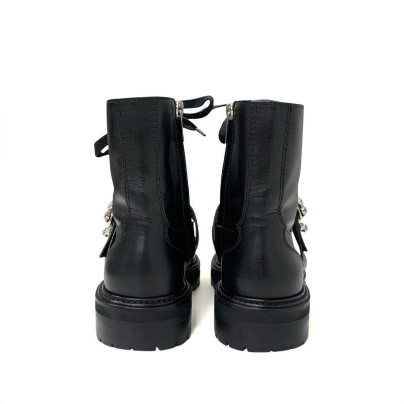 ジミーチュウ JIMMY CHOO CORA ブーツ ショートブーツ 靴 シューズ レザー ブラック 黒 ビジュー バックル レースアップ