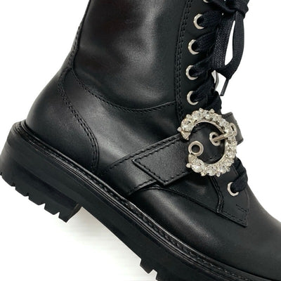 ジミーチュウ JIMMY CHOO CORA ブーツ ショートブーツ 靴 シューズ レザー ブラック 黒 ビジュー バックル レースアップ